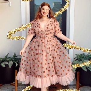 🆕Glitter Strawberry Sheer Summer Dress